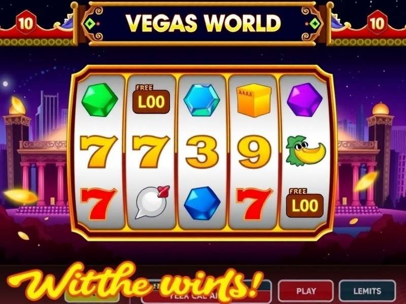 Colorful array of Vegas World slot machine screens displaying various games