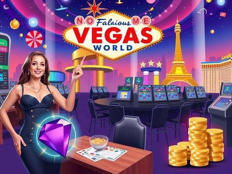Vegas World casino game interface showing slots and cards