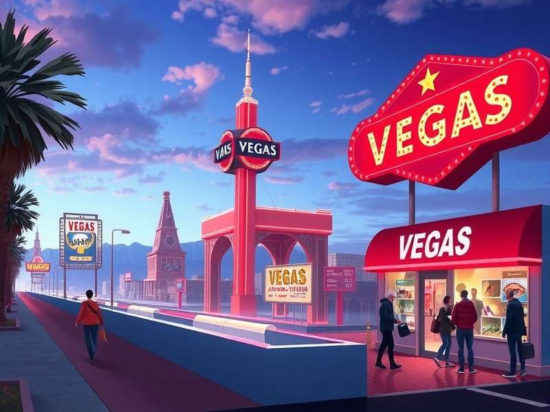 A vibrant digital interface of Vegas World showcasing slot machines and poker tables