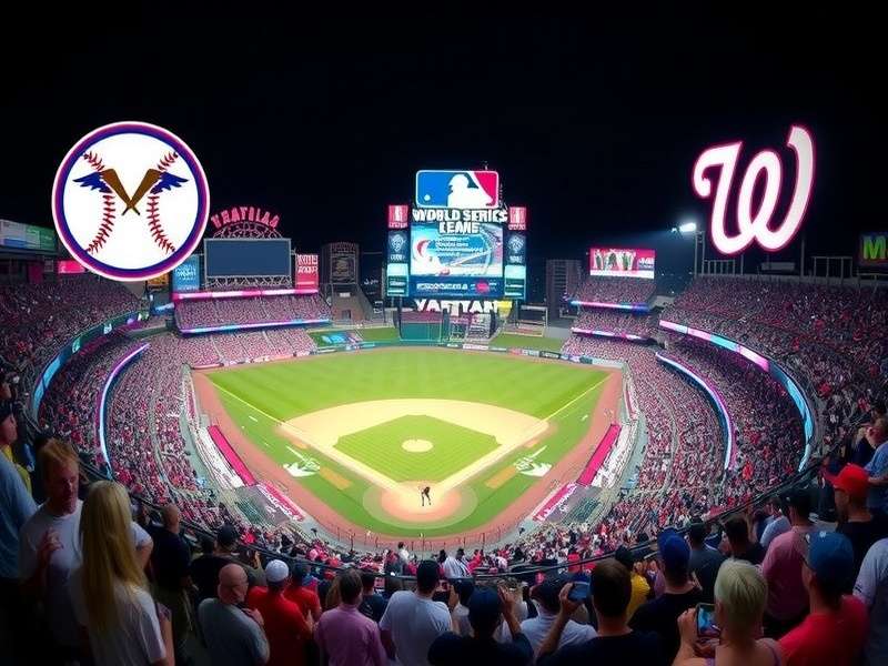 MLB World Series trophy with Vegas skyline backdrop