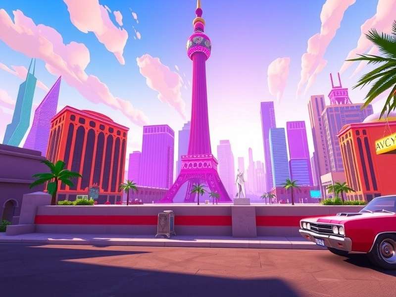 Neon-lit Las Vegas skyline at night representing Gangstar Vegas World's open-world environment