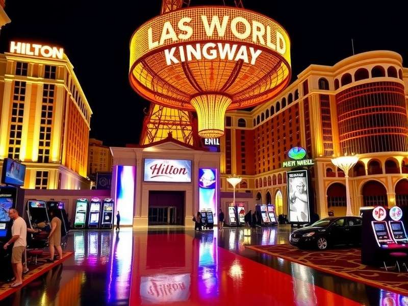 Luxury casino resort interior with slot machines and chandeliers