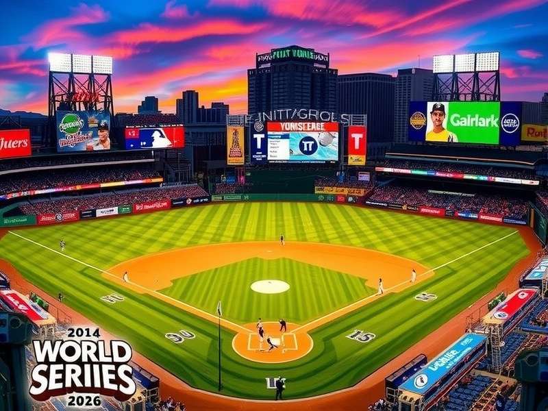 A majestic view of a modern baseball stadium at night with lights on