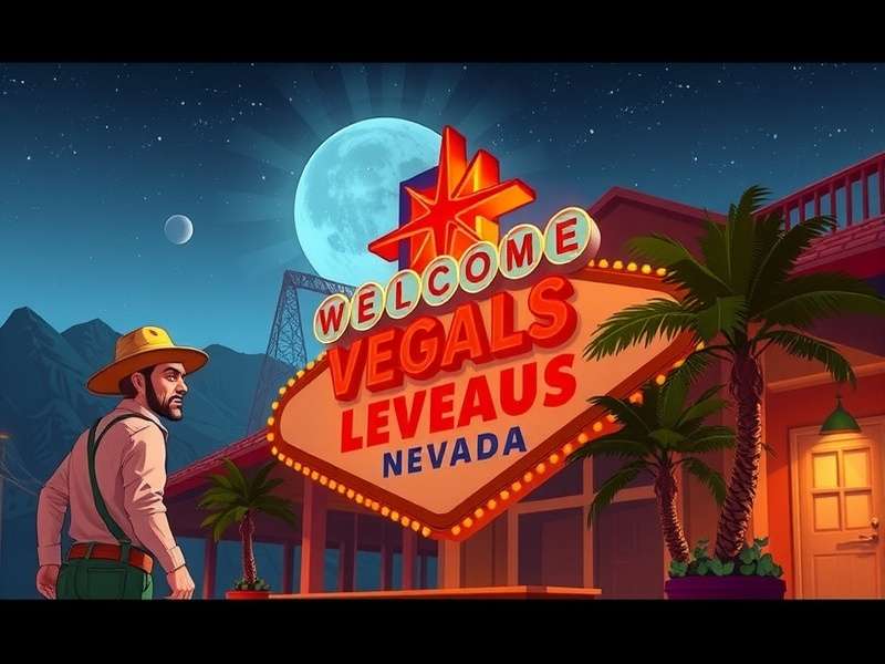 Vegas World neon skyline with slot machines and resort towers