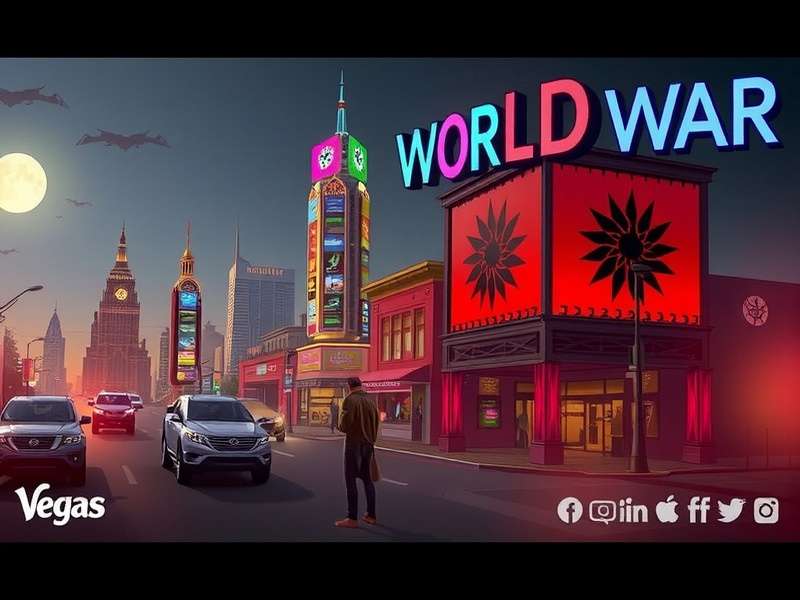 Vegas World War Z epic battle scene on the Las Vegas Strip with zombies and slot machines